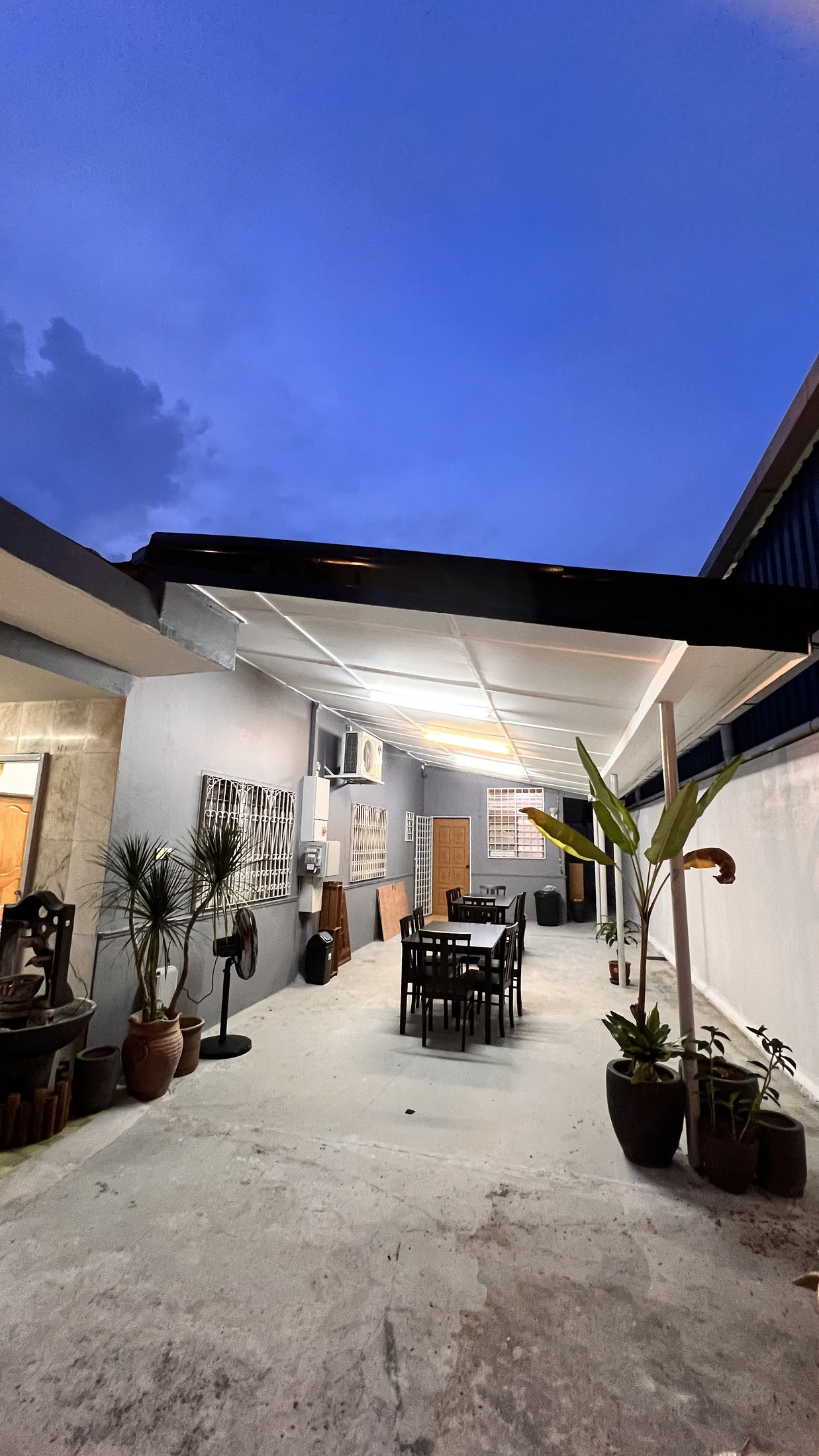 Covered courtyard in the evening